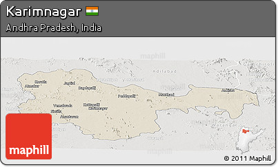 Shaded Relief Panoramic Map of Karimnagar, lighten, semi-desaturated