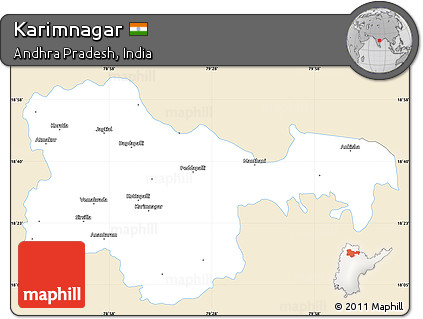 Classic Style Simple Map of Karimnagar, single color outside