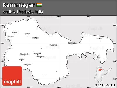 Silver Style Simple Map of Karimnagar, cropped outside