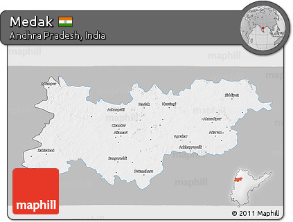 Gray 3D Map of Medak, single color outside