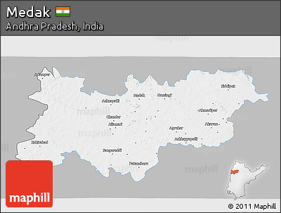 Gray 3D Map of Medak, single color outside