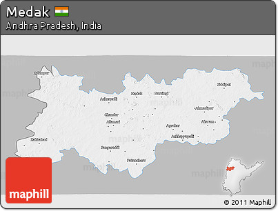 Gray 3D Map of Medak, single color outside
