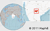 Gray Location Map of Medak, highlighted country, hill shading