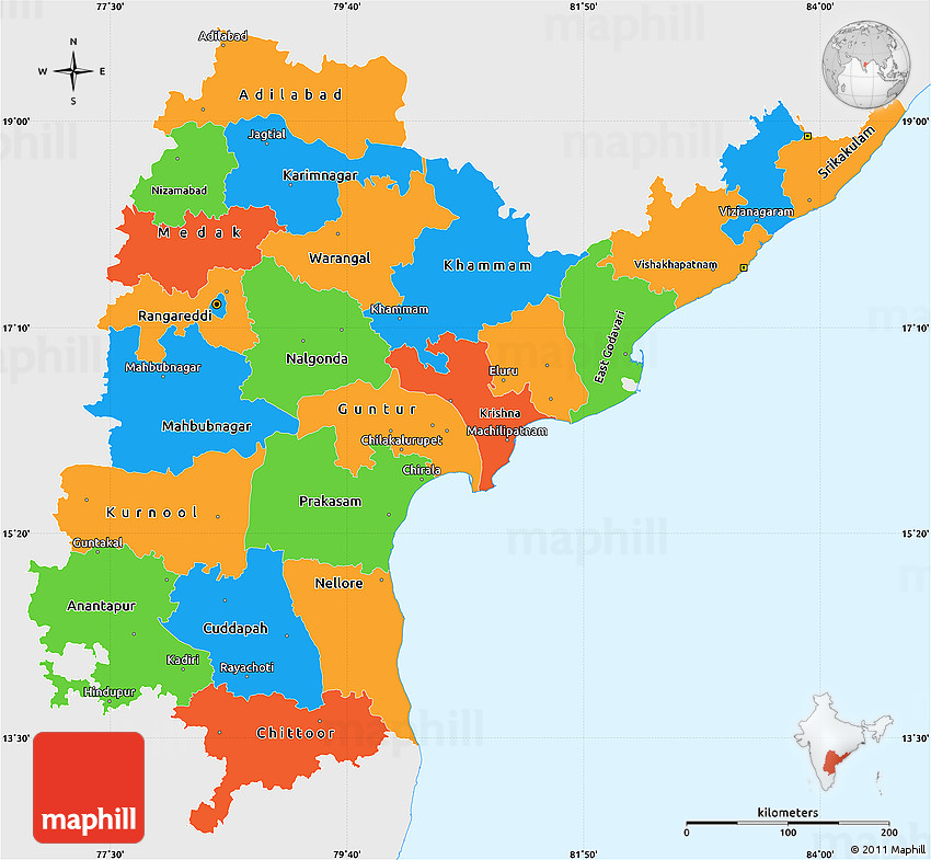 United Andhra Pradesh Map Political Simple Map Of Andhra Pradesh, Single Color Outside