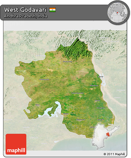 Satellite 3D Map of West Godavari, lighten