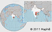 Gray Location Map of West Godavari, highlighted country, highlighted parent region, within the entire country, hill shading