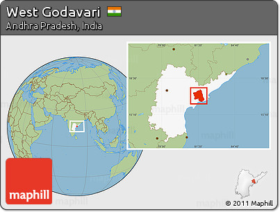 Savanna Style Location Map of West Godavari, highlighted parent region