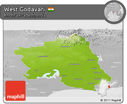 Physical Panoramic Map of West Godavari, lighten, desaturated