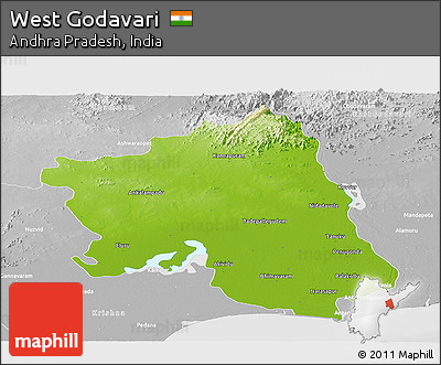 Physical Panoramic Map of West Godavari, lighten, desaturated