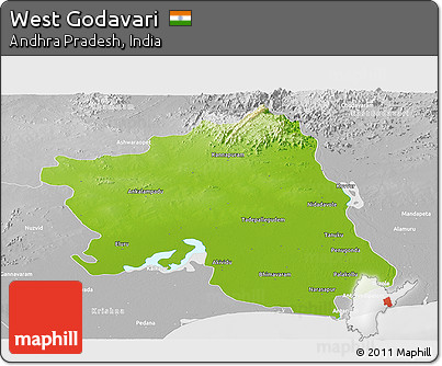 Physical Panoramic Map of West Godavari, lighten, desaturated