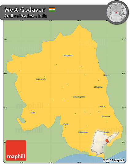 Savanna Style Simple Map of West Godavari, single color outside