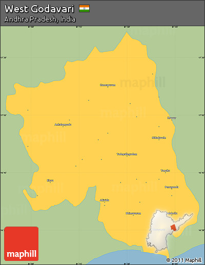 Savanna Style Simple Map of West Godavari, single color outside