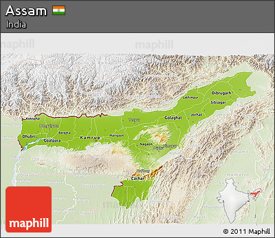 Physical 3D Map of Assam, lighten