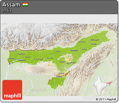 Physical 3D Map of Assam, lighten
