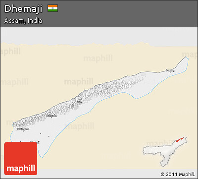 Classic Style 3D Map of Dhemaji, single color outside