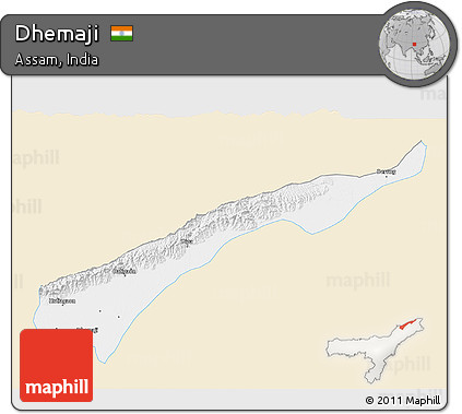 Classic Style 3D Map of Dhemaji, single color outside