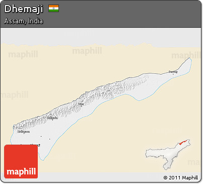 Classic Style 3D Map of Dhemaji, single color outside
