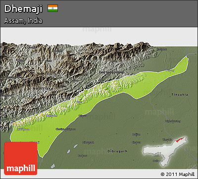Physical 3D Map of Dhemaji, darken, semi-desaturated