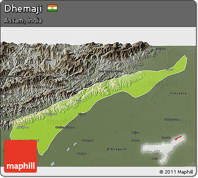 Physical 3D Map of Dhemaji, darken, semi-desaturated