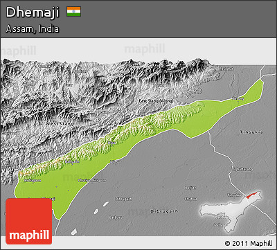 Physical 3D Map of Dhemaji, desaturated