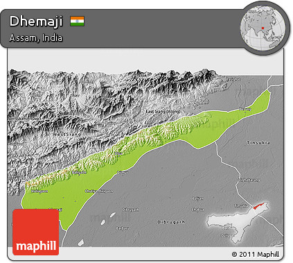 Physical 3D Map of Dhemaji, desaturated