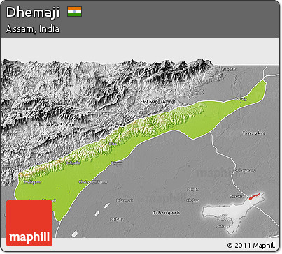 Physical 3D Map of Dhemaji, desaturated