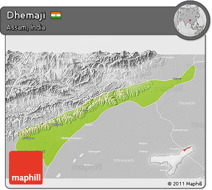 Physical 3D Map of Dhemaji, lighten, desaturated
