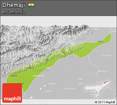 Physical 3D Map of Dhemaji, lighten, desaturated