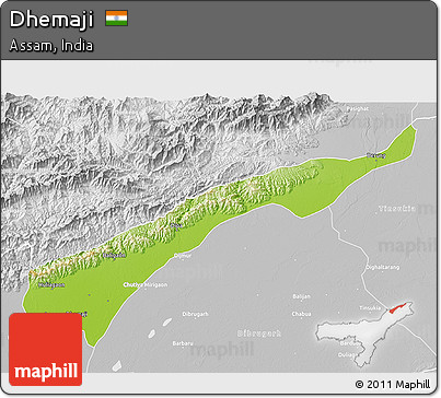 Physical 3D Map of Dhemaji, lighten, desaturated