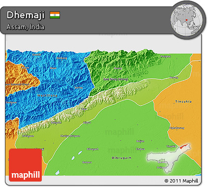 Physical 3D Map of Dhemaji, political outside