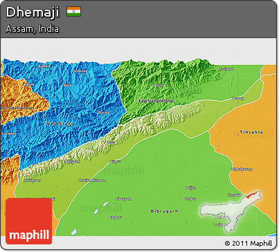 Physical 3D Map of Dhemaji, political outside