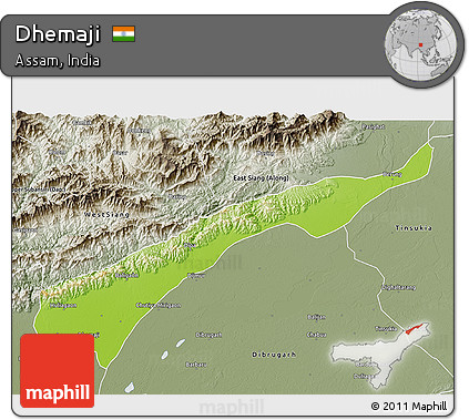 Physical 3D Map of Dhemaji, semi-desaturated