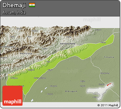 Physical 3D Map of Dhemaji, semi-desaturated