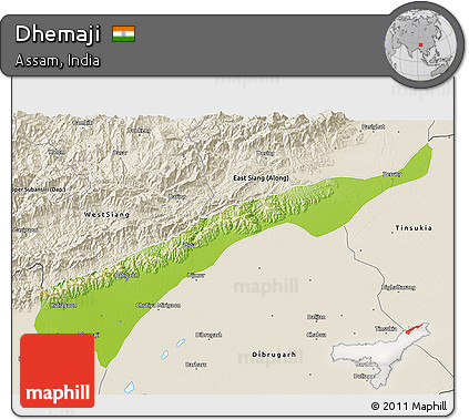 Physical 3D Map of Dhemaji, shaded relief outside