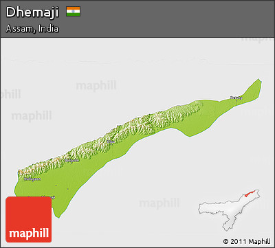 Physical 3D Map of Dhemaji, single color outside