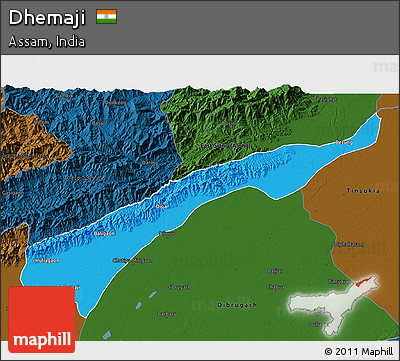 Political 3D Map of Dhemaji, darken