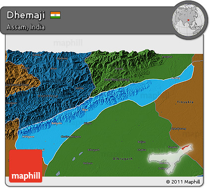 Political 3D Map of Dhemaji, darken