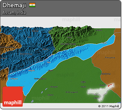 Political 3D Map of Dhemaji, darken