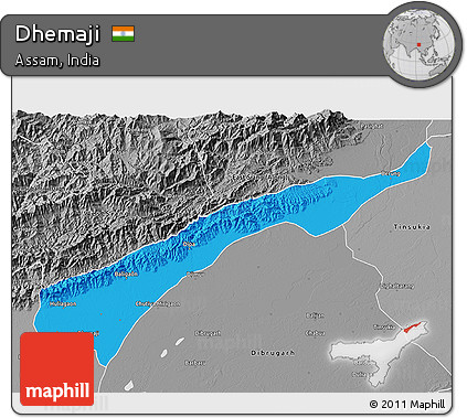 Political 3D Map of Dhemaji, desaturated