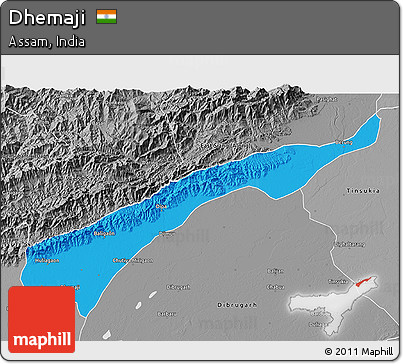 Political 3D Map of Dhemaji, desaturated