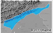 Political 3D Map of Dhemaji, desaturated