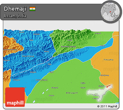 Political 3D Map of Dhemaji