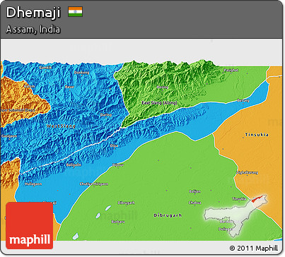 Political 3D Map of Dhemaji