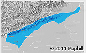 Political 3D Map of Dhemaji, lighten, desaturated