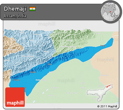 Political 3D Map of Dhemaji, lighten