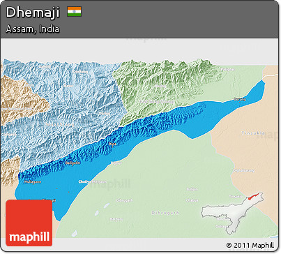 Political 3D Map of Dhemaji, lighten