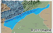 Political 3D Map of Dhemaji, semi-desaturated
