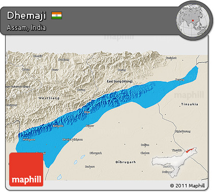 Political 3D Map of Dhemaji, shaded relief outside