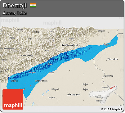 Political 3D Map of Dhemaji, shaded relief outside
