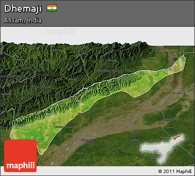 Satellite 3D Map of Dhemaji, darken